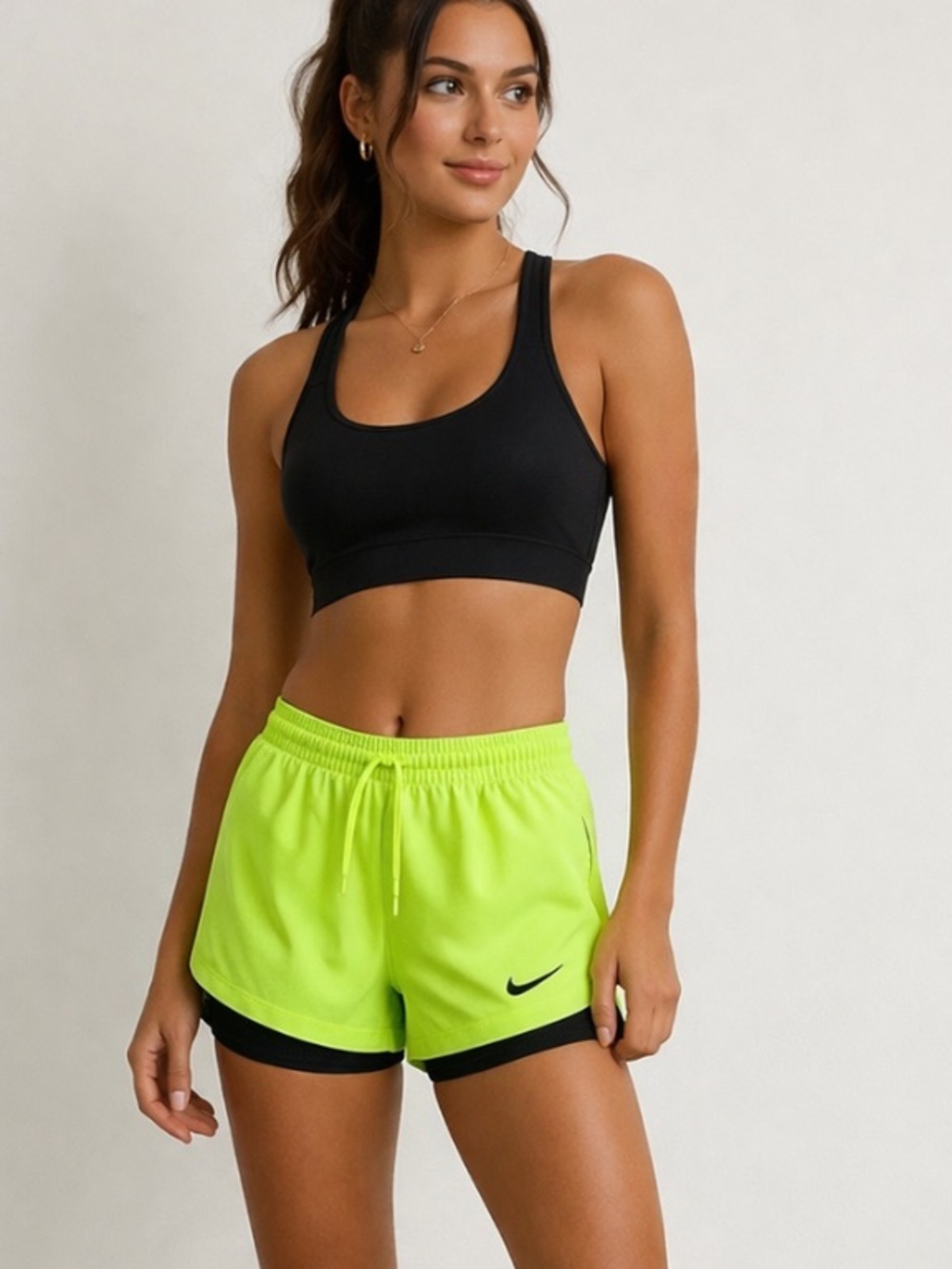 NIKE DRi FIT Neon Volt Green Athletic Slim Fit Shorts with Black Trim S NWOT